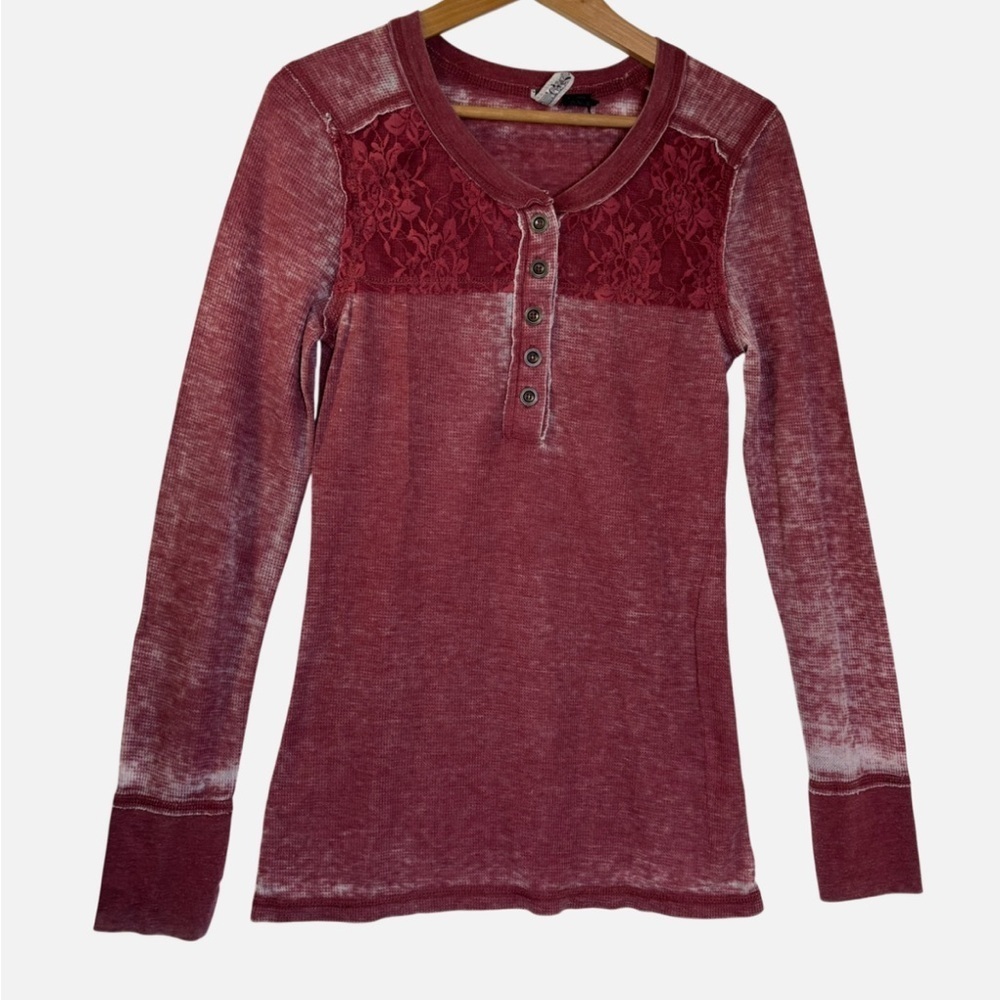 BKE Long Sleeve Lace Henley Thermal Lg Boho